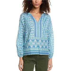 Jude Connally Lilith Blouse Tunic Size Small Blue White Printed 100% Cotton Boho